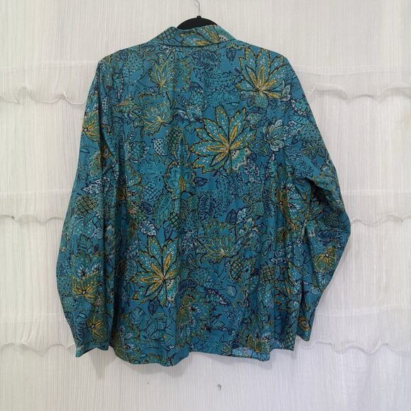 Lands End Long Sleeve Button Up 24W Turquoise Blue Supima Cotton No Iron Preppy - Picture 3 of 5